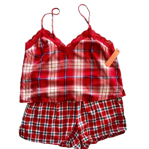 Colsie 2 Piece Red Plaid Lace Trim Pajama Set Tank Shorts NEW NWT - Picture 5 of 14